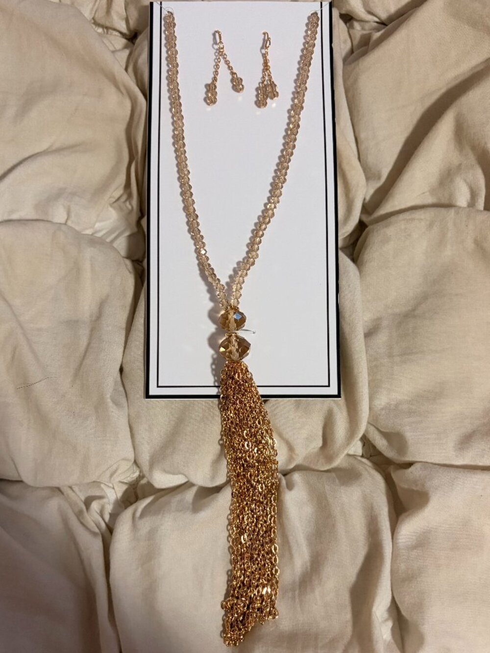 Free People Gold-Tone Faceted Bead and Chain Tassel Necklace and Earring Set